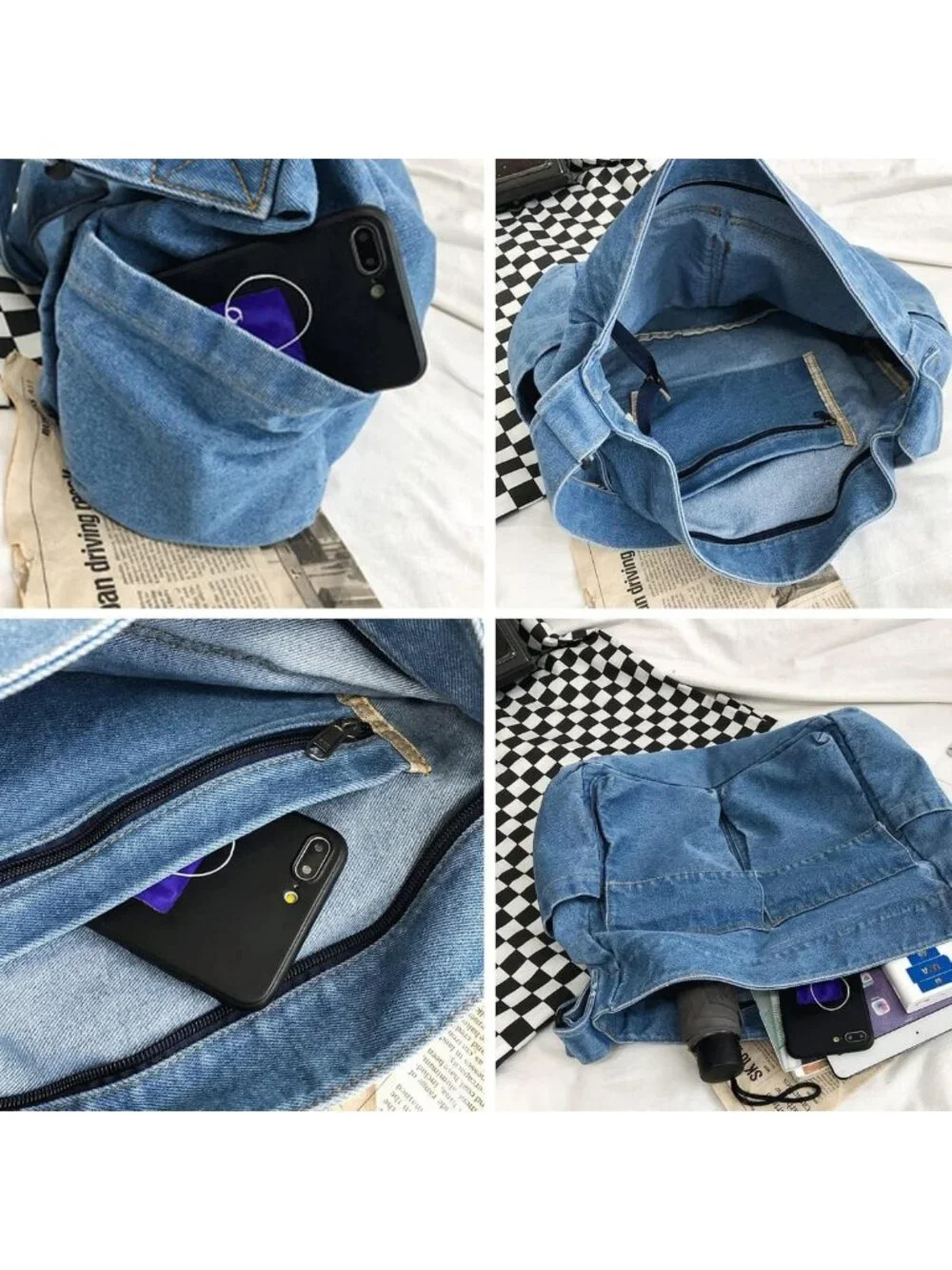 Casual Denim Canvas Messenger Tote Bag for Women & Men - Retro Aesthetic
